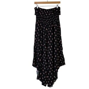 American Rag Black Floral Smocked Strapless High Low Maxi Dress M